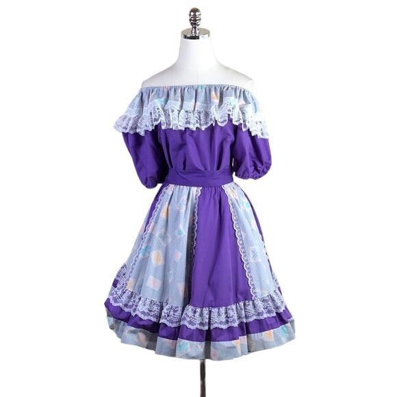Vintage Pitchfork Square Dance Outfit Purple Ruffle Full Circle Rockabilly - Picture 10 of 10